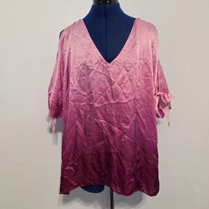 Pink Ombre Silk Cold Shoulder Shirt Size M